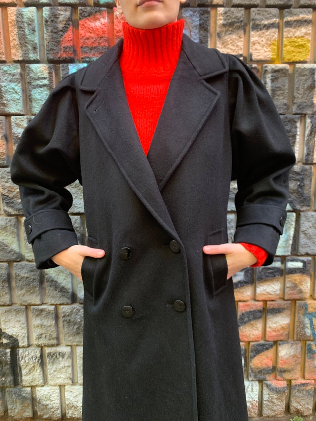90s Charles Klein Black Wool Coat - M/L